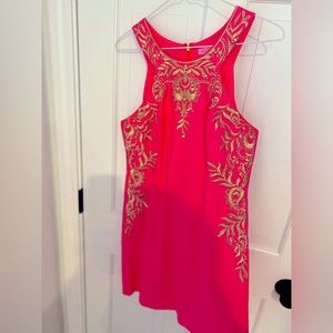 Lily Pulitzer Dress, Hot pink with gold embroidery